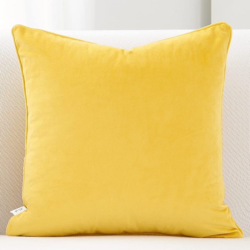 Alerfa Square Geometrical Plaid Striped Cut Velvet Throw Pillow Cover 20x20 Inch Luxury Modern Decorative Accent Pillow Cover for Couch Living Room Bedroom, Yellow - Image 2
